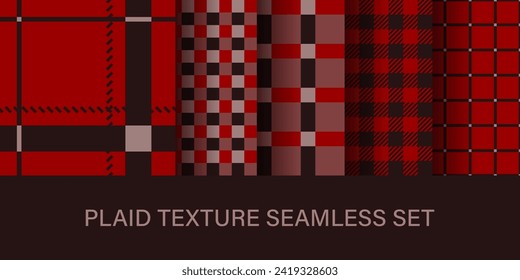 Checkered seamless texture set. Red lumberjack style background.