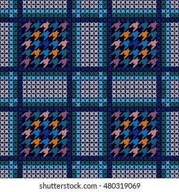 Checkered seamless woolen pattern inspired by classical English hounds tooth print Prince of Waves. Textile design for coats, shirts, jackets, plaids, suits. Retro collection. Blue.
