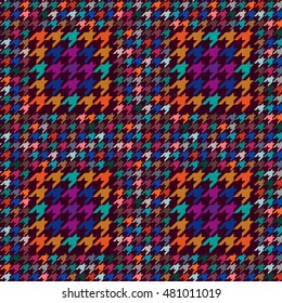 Checkered seamless woolen pattern inspired by classical English hounds tooth print Prince of Waves. Textile design for coats, shirts, jackets, plaids, suits. Retro collection. Multicolored.

