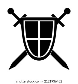 Checkered shield with 2 swords black icon
