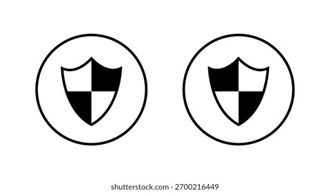 Ícone de escudo marcado em contorno circular. Símbolo de proteção de segurança e defesa