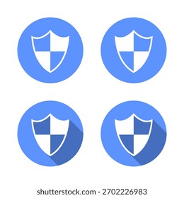 Ícone de escudo quadriculado com sombra longa. Símbolo de proteção de segurança e defesa