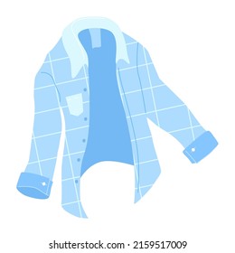 Camiseta de cuadros - diseño plano moderno objeto aislado. Imagen detallada de un desgaste casual suave y cálido en color azul. Estilo hipster, moda adolescente, traje urbano y moda idea de moda
