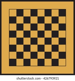 Checkered simple brown and black wooden chessboard seamless vector pattern, chess wood board background with border