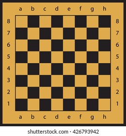 Checkered simple brown and black wooden chessboard seamless vector pattern, chess wood board background with numbers and letters