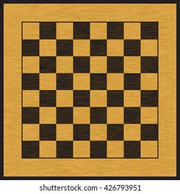 Checkered simple brown and black wooden chessboard seamless vector pattern, chess wood board background with border and cracks