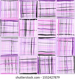 Checkered sloppy brush drawing. Chaotic colors. Grunge style. Seamless pattern. Fashionable texture.