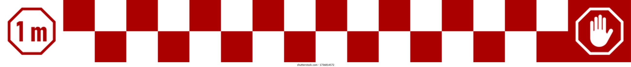 Checked Social Distancing Floor Marking Tape Halten Sie Ihre Distanz 1 m oder 1 Meter Sticker Symbol mit einem Aspect Ratio von 10:1. Vector Image.