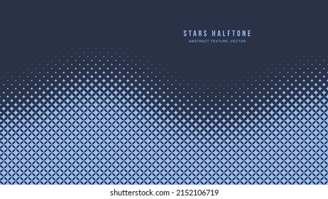 Checkered Stars Halftone Pattern Vector Curved Smooth Border Blue Abstract Background. Chequered Faded Particles Subtle Texture. Half Tone Contrast Graphic Minimal Geometric Wide Wallpaper