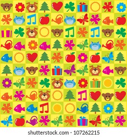 Checkered sticker with the children's stylized drawings.