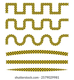 Checkered stripe design. Yellow black pattern. Wavy band element. Vector taxi symbol.