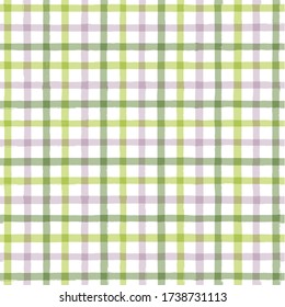 Patrón de rayas de cuadros, fondo transparente de color agua verde, trazos de brotes tartán pastel de primavera. rayas de picnic de primavera vectorial, fondo de línea de tela de mesa de pincel natural