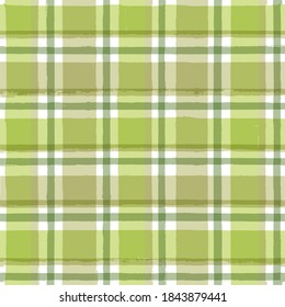 Checkered Stripe pattern, green watercolor plaid seamless background, spring pastel tartan brush strokes. vector spring picnic stripes, nature paintbrush table cloth line backdrop