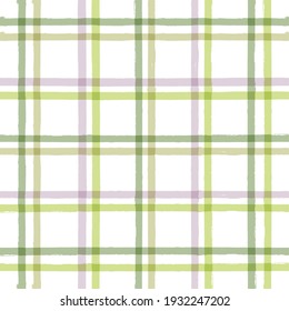 Checkered Stripe pattern, green watercolor plaid seamless background, spring pastel tartan brush strokes. vector spring picnic stripes, nature paintbrush table cloth line backdrop