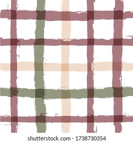 Patrón de rayas de cuadros, fondo transparente impermeable, trazos de pincel tartán rosa pastel. rayas de grunge vectorial, fondo de línea de pincel giratorio