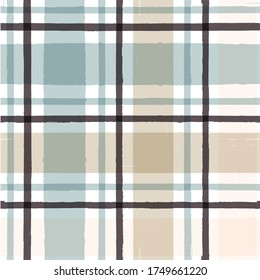 Checkered Stripe pattern, watercolor plaid seamless background, pastel tartan brush strokes. vector picnic table cloth stripes, nature paintbrush line backdrop