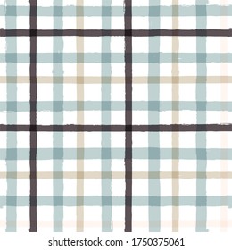 Checkered Stripe pattern, watercolor plaid seamless background, pastel tartan brush strokes. vector picnic table cloth stripes, nature paintbrush line backdrop