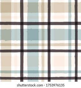 Checkered Stripe pattern, watercolor plaid seamless background, pastel tartan brush strokes. vector picnic table cloth stripes, nature paintbrush line backdrop