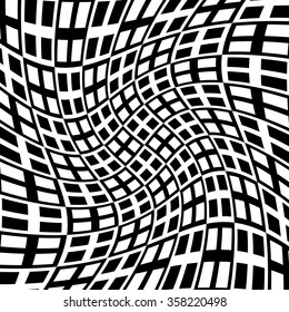 Checkered swirling pattern with alternating black, white squares.