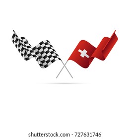 Checkered and Switzerland flags. Vector illustration.