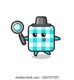 checkered tablecloth cartoon character searching with a magnifying glass , cute style design for t shirt, sticker, logo element