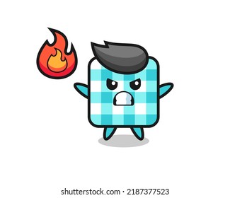checkered tablecloth character cartoon with angry gesture , cute style design for t shirt, sticker, logo element