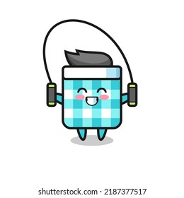 checkered tablecloth character cartoon with skipping rope , cute style design for t shirt, sticker, logo element