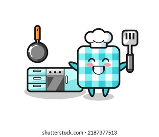 checkered tablecloth character illustration as a chef is cooking , cute style design for t shirt, sticker, logo element