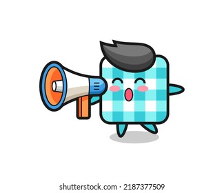 checkered tablecloth character illustration holding a megaphone , cute style design for t shirt, sticker, logo element