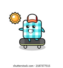 checkered tablecloth character illustration ride a skateboard , cute style design for t shirt, sticker, logo element