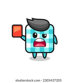 manteles de cuadros linda mascota como árbitro que da una tarjeta roja, diseño de estilo lindo para camiseta, pegatina, elemento logo