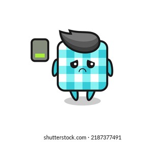 checkered tablecloth mascot character doing a tired gesture , cute style design for t shirt, sticker, logo element