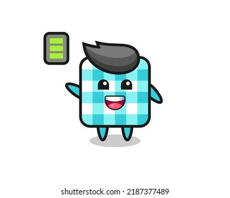 checkered tablecloth mascot character with energetic gesture , cute style design for t shirt, sticker, logo element