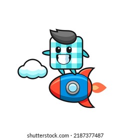 checkered tablecloth mascot character riding a rocket , cute style design for t shirt, sticker, logo element