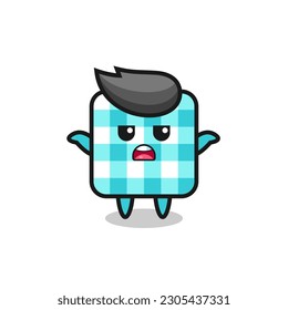 checkered tablecloth mascot character saying I do not know , cute style design for t shirt, sticker, logo element