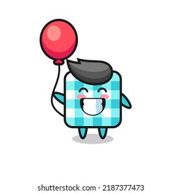 checkered tablecloth mascot illustration is playing balloon , cute style design for t shirt, sticker, logo element