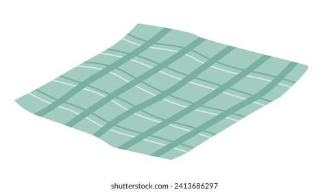 Manteles a cuadros para picnic. Gran pieza de tejido de poliéster o nylon diseñado para uso al aire libre. Una superficie cómoda y limpia para que los individuos o grupos se sienten afuera. Vector de estilo plano