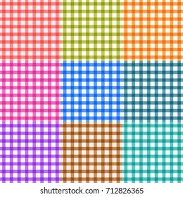 Checkered tablecloths seamless pattern set different color. Christmas decoration element. Vector Illustration