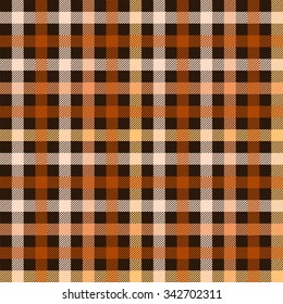 Checkered tartan fabric seamless pattern in brown and orange, vector