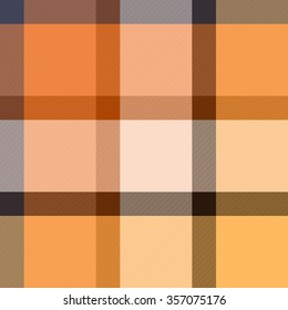 Checkered tartan fabric seamless pattern in beige and orange, vector