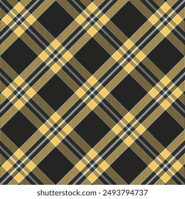 Cuadros escoceses a cuadros con patrón de repetición de tejido de sarga en negro y amarillo.Diseño de fondo de Ilustración vectorial gráfica geométrica para tela e impresión.