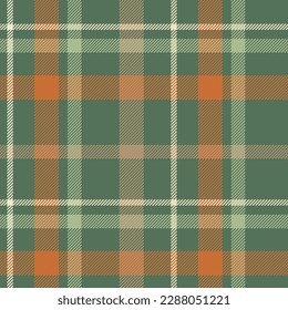 Patrón transparente textil en verde y naranja. Fondo gráfico vectorial tartan plaid.