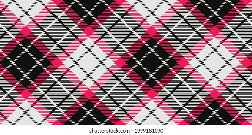 checkered texture of classic plaid, tweed coat black and white main fabric with red-magenta stripes for gingham, plaid, tablecloths, shirts, tartan, clothes, dresses, bedding, blanket