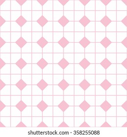 Checkered tile vector pattern or pink and white wallpaper background