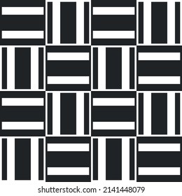 Checkered tiles made of striped cells. A vector of identical black and white cells.