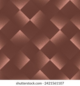 Checkered Tilted Squares Seamless Pattern Trend Vector Brown Abstract Background. 1950s 1960s 1970s Retro Styled Half Tone Art Illustration for Textile. Endless Abstraction Wallpaper Dot Work Texture