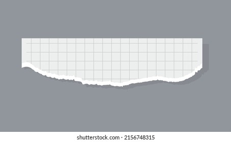 Estilo plano de la pieza de bloc de notas desgarrado y controlado, ilustración vectorial aislada en fondo gris. Raspado de papel en blanco, página de cuaderno arrancada. Hoja de papel, borde irregular