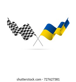 Checkered and Ukraine flags. Vector illustration.