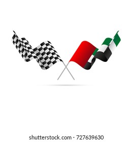 Checkered and United Arab Emirates flags. Vector illustration.