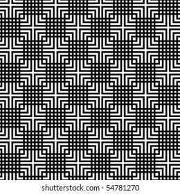 A checkered, vector pattern in black and white.